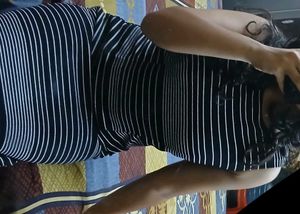 black dress with white stripes