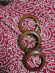 Boho Wooden &amp; Brass Bangle Set
