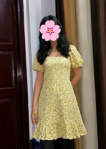 Yellow Floral Print Mini Dress