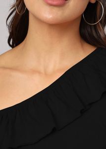 Chic Black One-Shoulder Ruffle Top