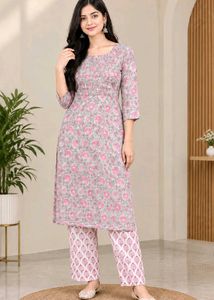 Pink Floral Print Kurta Set