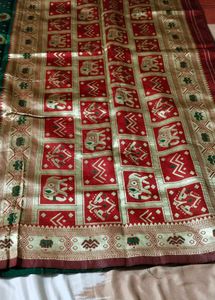 Elegant Green &amp; maroon banarasi Sari with blouse