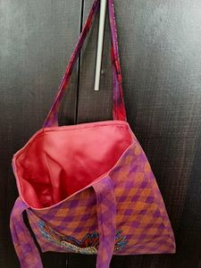Handmade Beaded Flower Tote Bag