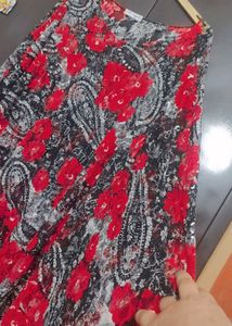 Red &amp; Black Floral Print Net Shrug For Free Size