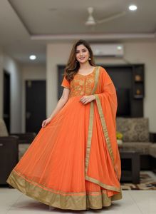 Elegant Orange Embroidered Anarkali