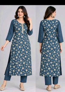 Stylish Blue Floral Kurta Set