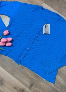 Vibrant Blue Ribbed Knit Cardigan