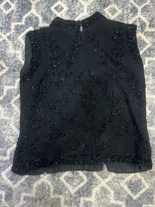 Embellished Black Sleeveless top