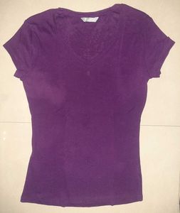 M&amp;S Deep Purple V-Neck Jersey Top
