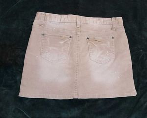 Tan Denim Mini Skirt with Slits