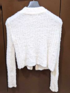 White Fuzzy Zip-Up Sweater