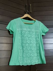 Mint Green Lace Detail T-Shirt