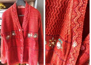 Red Embellished Knit Cardigan