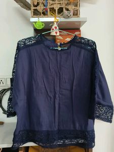 Navy Blue Lace Trim Top