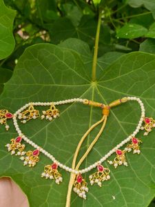 Pearl & Red Stone Necklace Set
