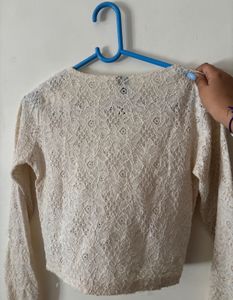 Cream Lace Long Sleeve Cropped Top
