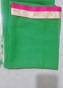 parrot Green Embroidered Saree with blouse piece