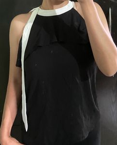 Chic Black Halter Neck Top with White Trim