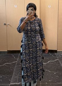 Blue Paisley Print Kurta with Tassels