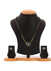 Diamond Heart Shaped Mangalsutra Chain With Earrings