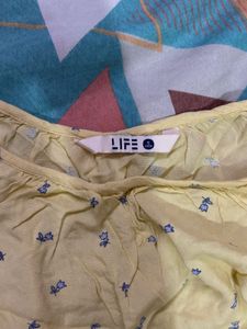 Yellow Floral Gathered Neck Crop Top