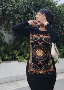 Y2k Black Dress with Ornate Print