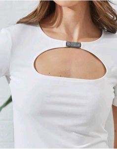 Shein Medium Length Short Sleeve Front Cut-Out Top