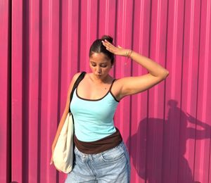 Baby Blue & Brown Trim Cami Top medium in size
