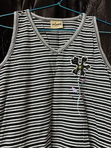 Striped Tank Top with Floral Detail