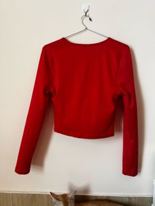 Vibrant Red Long Sleeve Crop Top