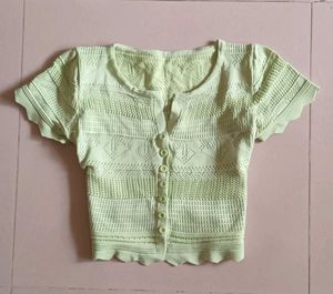 Sage Green Knit Short-Sleeve Buttoned Cardigan