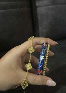 Elegant Clover Charm Bracelet & Blue Enamel Bangle