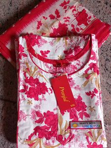 Floral Cotton Nighty with Long Sleeves