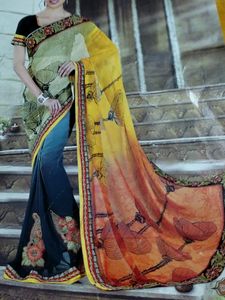 New Saari With Black Blouse