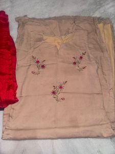 Embroidered Kurta with Red Bottom