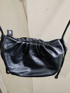 Chic Ruched Black Shoulder Bag