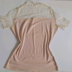 Sheer Sleeve Knit Top + Plain White Tshirt Combo