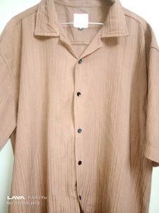 Men's Brown Short-Sleeve Casual Shirt