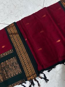 Elegant Maroon &amp; Green Gadwal Saree
