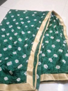 Green Bandhani Dupatta with Gold Border