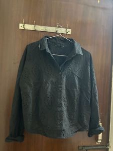 Black Eyelet Button-Up Shirt