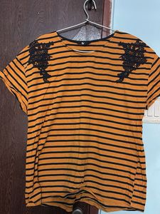 Striped T-shirt with Lace Detail