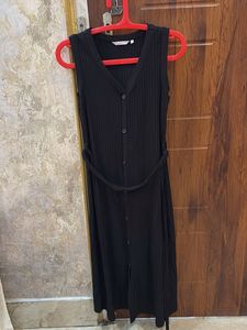 Sleeveless Ribbed Button-Up Midi Dress