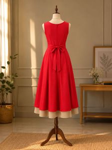 Elegant Red bow Midi Dress