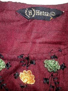 Maroon Embroidered Kurta.