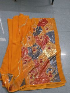 Vibrant Yellow Saree with Embellished Border