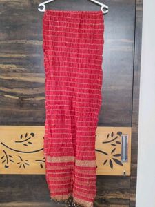 Vibrant Red Dupatta with Golden Stripes