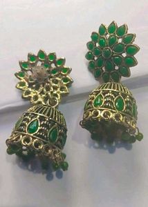 2 Beautiful Green Jhumka Earrings