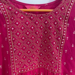 pink tunic with mirror work yoke