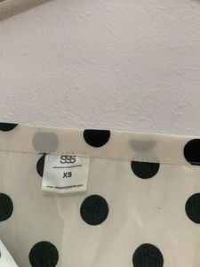 White With Black Polka Dot Tie-Front Top